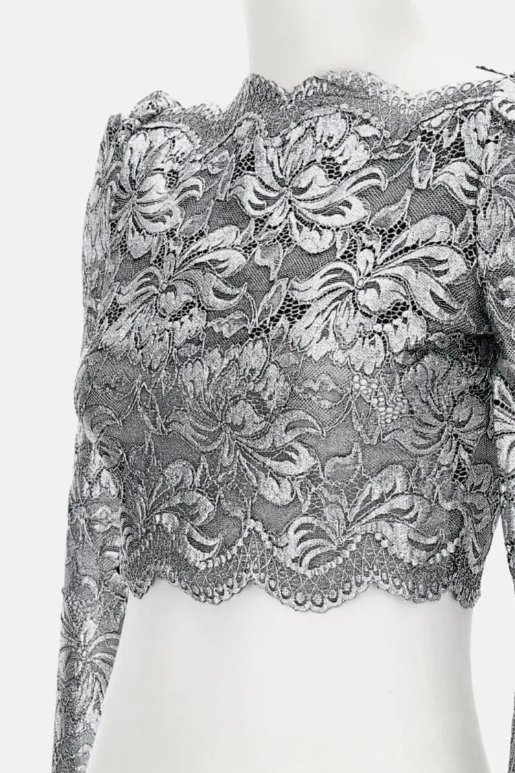 Paco Rabanne - Scalloped Edge Grey Top - Größe 38 - silberfarben – Bild 2