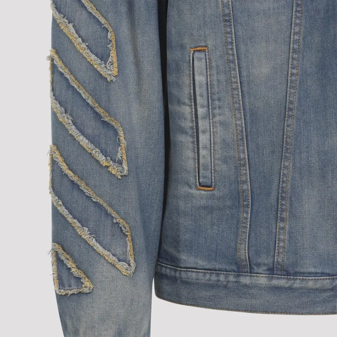 Off-White - Denim Jacket With Frayed Diagonal Stripes - Größe XL - grau – Bild 2