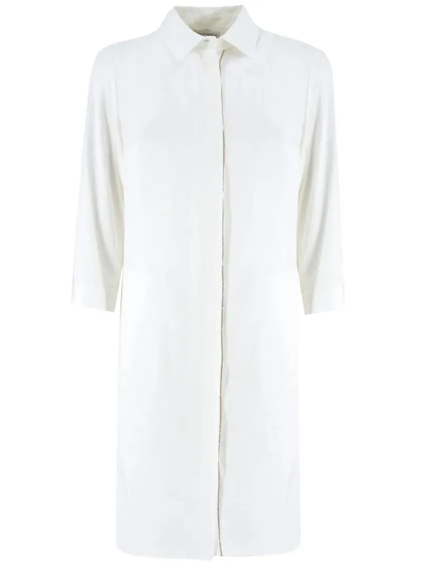 Le Tricot Perugia - Linen Long-Sleeved Dress With Contrasting Decorati - Größe M - weiß Le Tricot Perugia - Linen Long-Sleeved Dress With Contrasting Decorati - Größe M - weiß