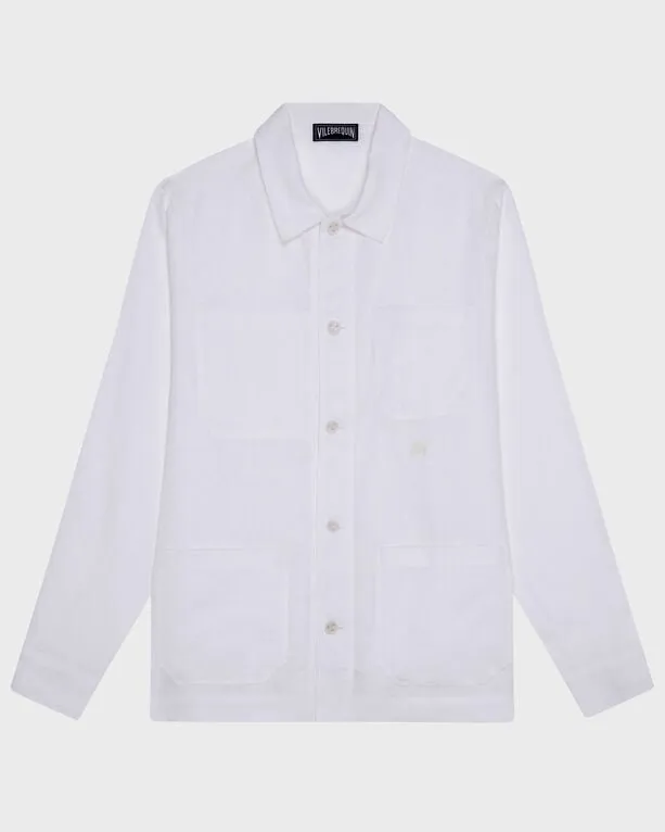 Vilebrequin - Herren-leinen-overshirt Uni - Jacke - Corentin - Weiss - Größe S Vilebrequin - Herren-leinen-overshirt Uni - Jacke - Corentin - Weiss - Größe S