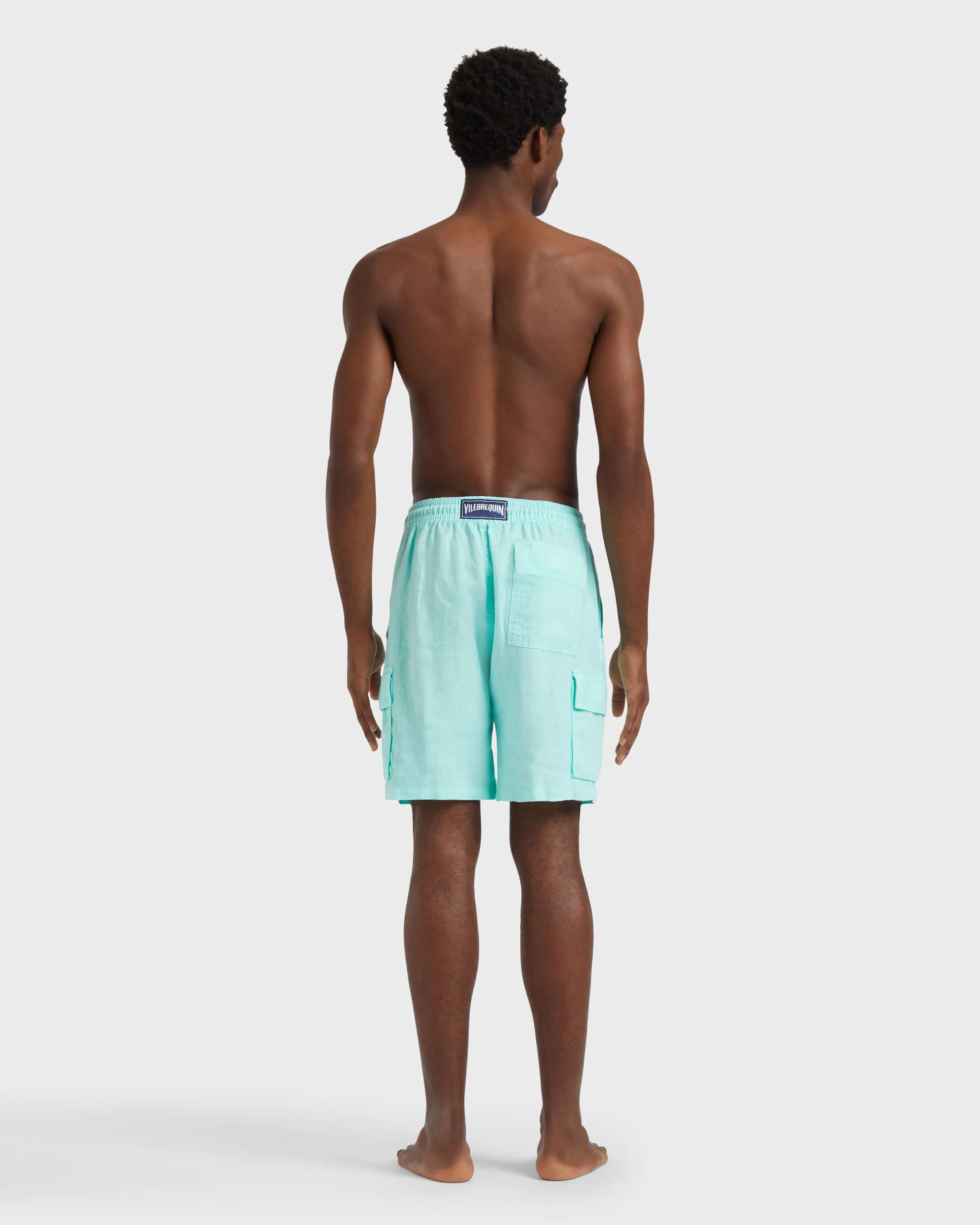 Vilebrequin - Einfarbige Leinen-bermudashorts Mit Cargotaschen Für Herren - Bermuda - Baie - Grün - Größe M – Bild 4