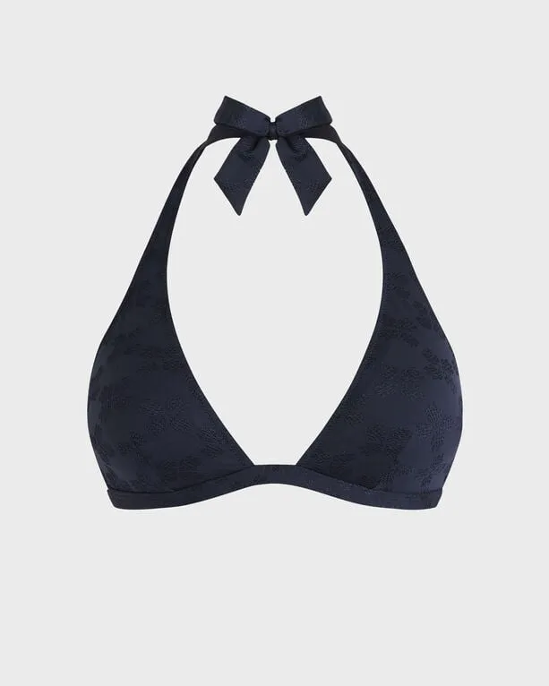 Vilebrequin - Turtle Monogram Neckholder-bikinioberteil Aus Jacquard Für Damen - Bademode - Fleche - Blau - Größe M Vilebrequin - Turtle Monogram Neckholder-bikinioberteil Aus Jacquard Für Damen - Bademode - Fleche - Blau - Größe M