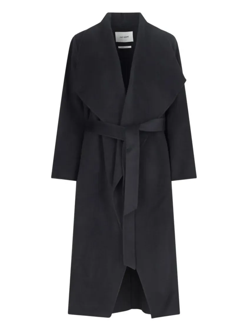 Ivy & Oak - Carrie Rose Black Wool Coat With Draped Collar - Größe 42 - schwarz Ivy & Oak - Carrie Rose Black Wool Coat With Draped Collar - Größe 42 - schwarz