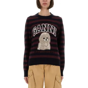 GANNI - Striped Knit Sweater With Playful Dog Graphic - Größe S - schwarz GANNI - Striped Knit Sweater With Playful Dog Graphic - Größe S - schwarz
