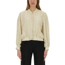 Alysi - Silk Bomber Jacket With Subtle Stripes - Größe 42 - beige Alysi - Silk Bomber Jacket With Subtle Stripes - Größe 42 - beige