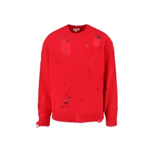 CHARLES JEFFREY LOVER BOY - Distressed Red Wool Blend Sweater With Ribbed Fini - Größe M - rot CHARLES JEFFREY LOVER BOY - Distressed Red Wool Blend Sweater With Ribbed Fini - Größe M - rot