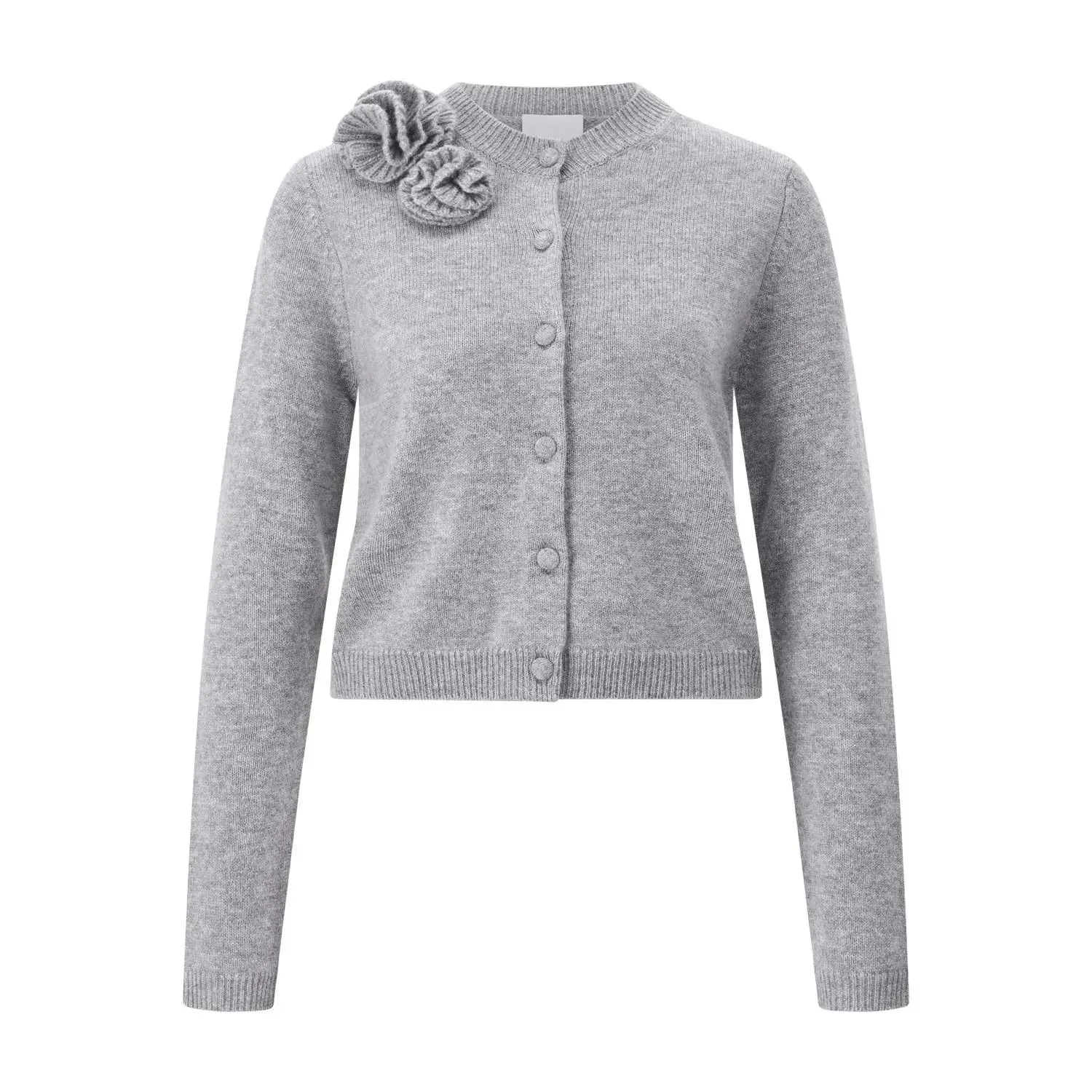 Allude - Strickjacke mit Blumendetail - Größe L - grau Allude - Strickjacke mit Blumendetail - Größe L - grau