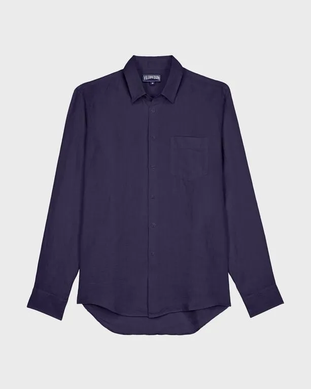 Vilebrequin - Turtle Monogram Hemd Aus Leinen Und Baumwolle Für Herren - Hemd - Caroubis - Blau - Größe S Vilebrequin - Turtle Monogram Hemd Aus Leinen Und Baumwolle Für Herren - Hemd - Caroubis - Blau - Größe S