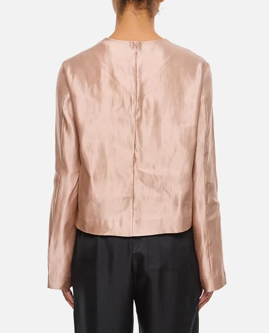 Loulou Studio - Silk And Linen Round Neck Blouse - Größe L - pink – Bild 3