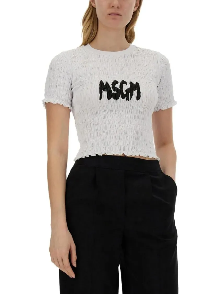 MSGM - Cropped T-Shirt With Logo - Größe L - weiß – Bild 2