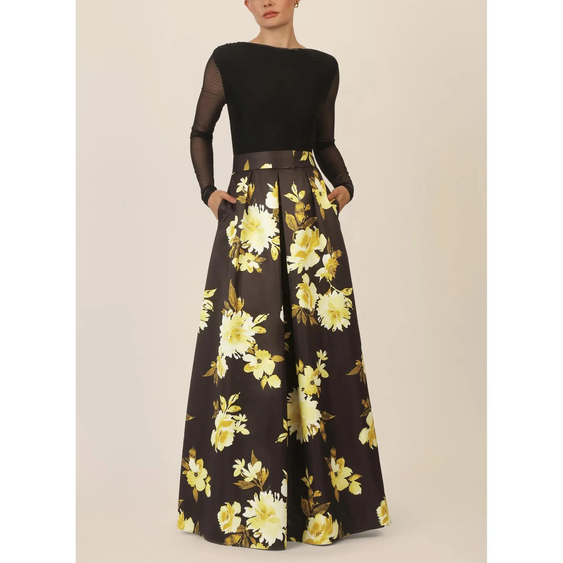 Apart - Satin-Meshkleid - Größe 42 - schwarz – Bild 4