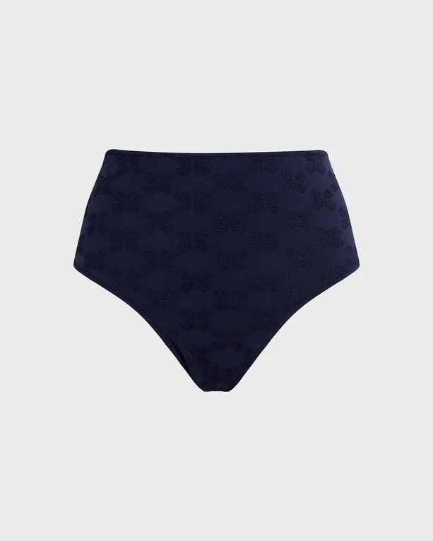 Vilebrequin - Turtle Monogram Bikinihose Mit Hohem Bund Aus Jacquard Für Damen - Bademode - Frosty - Blau - Größe M Vilebrequin - Turtle Monogram Bikinihose Mit Hohem Bund Aus Jacquard Für Damen - Bademode - Frosty - Blau - Größe M