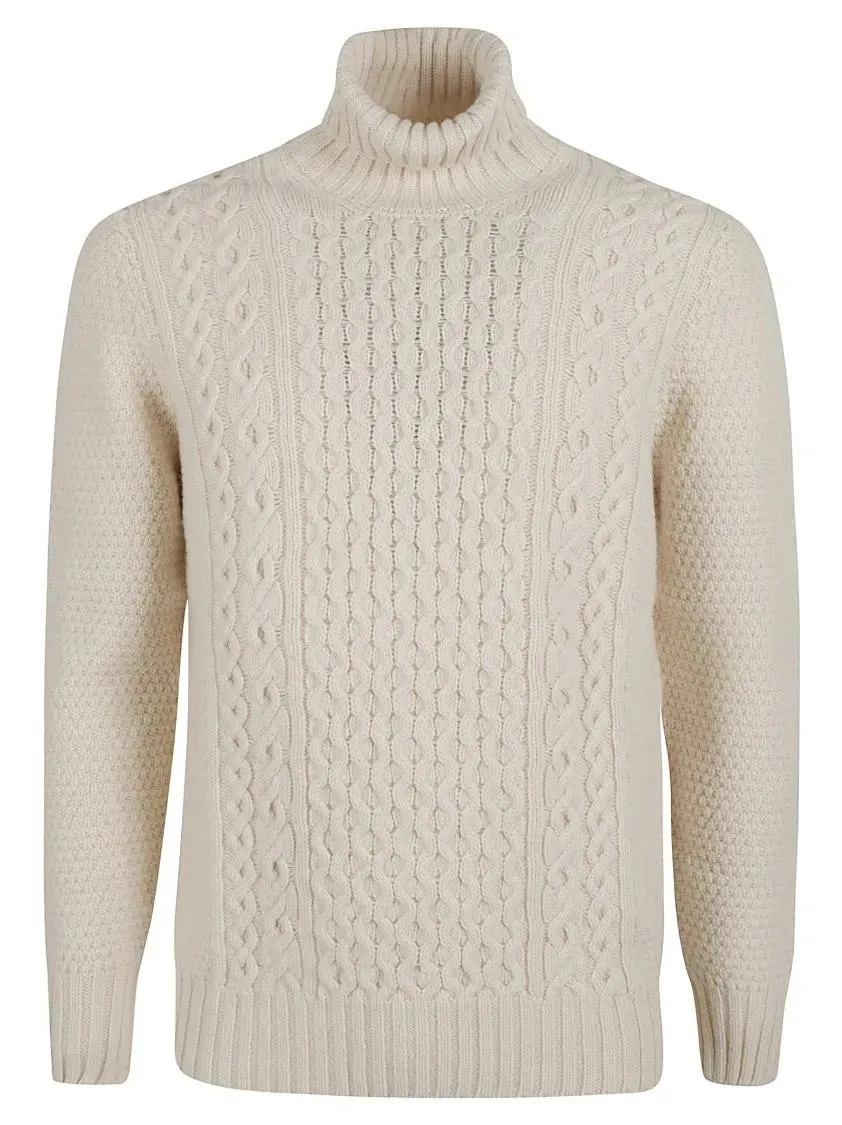 Drumohr - Aran Knit Turtleneck Sweater In Creamy Lambswool - Größe 50 - beige Drumohr - Aran Knit Turtleneck Sweater In Creamy Lambswool - Größe 50 - beige
