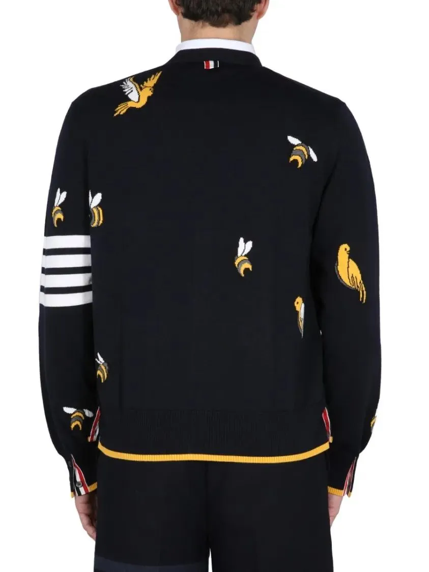 Thom Browne - Cardigan With Birds And Bees Inlays - Größe 5 - blau – Bild 3
