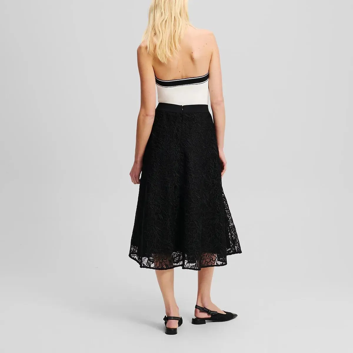 Karl Lagerfeld - ROCK MIT ORCHIDEENSTICKEREI - Größe 42 - schwarz – Bild 2