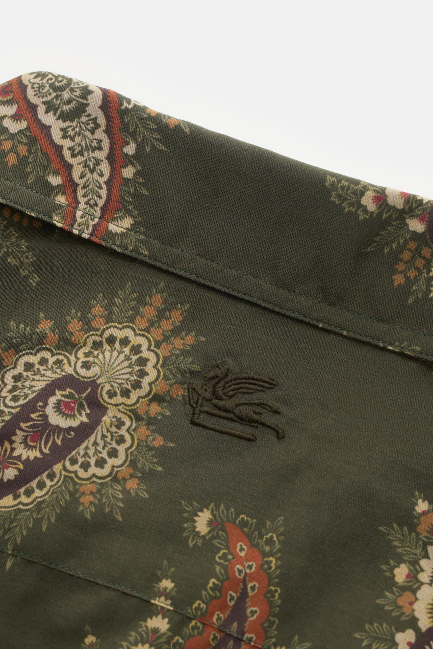 Etro - Herren - Casual Hemd Kubanischer Kragen oliv/creme/rotbraun gemustert – Bild 6