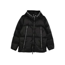John Richmond - Puffy Black Jacket With Hood And Zip-Up Front - Größe 50 - schwarz John Richmond - Puffy Black Jacket With Hood And Zip-Up Front - Größe 50 - schwarz