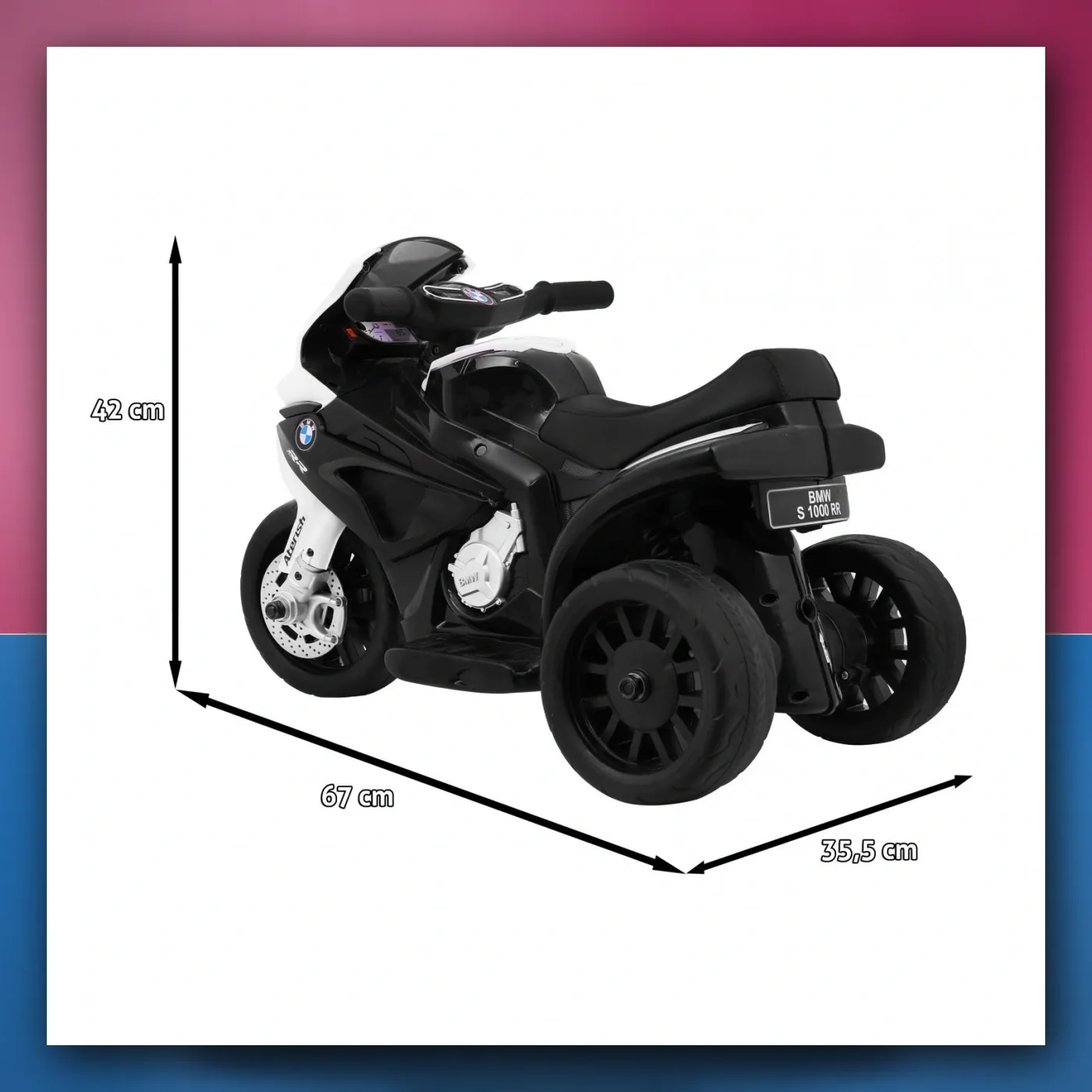 Motor BMW S1000 RR Mini na akumulator za djecu - crni + 3 kotači + Zvukovi + LED - slika 1