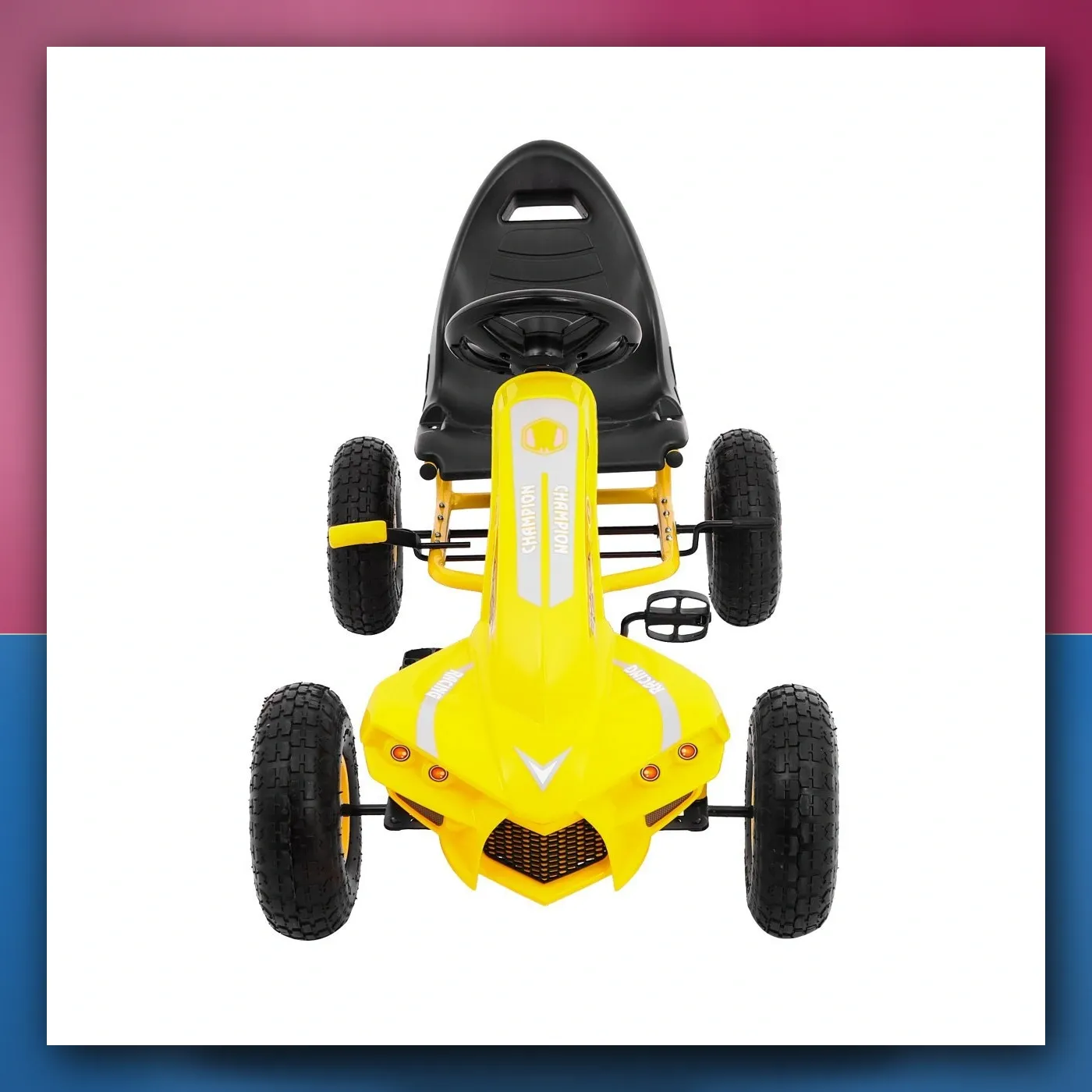 Gokart Šampion na pedale za djecu 3 + žuti + Pumpano pneumatike + Regulirano sjedalo + Ručni kočnica - slika 1