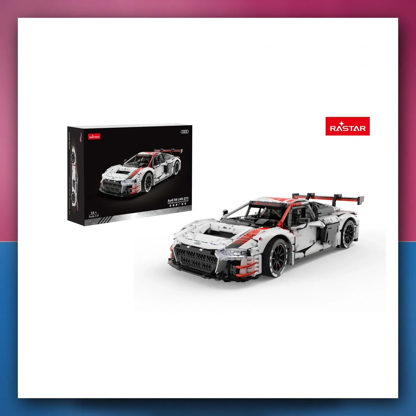 Kocke Audi R8 LMS GT3 1:8 bijeli RASTAR - slika 1