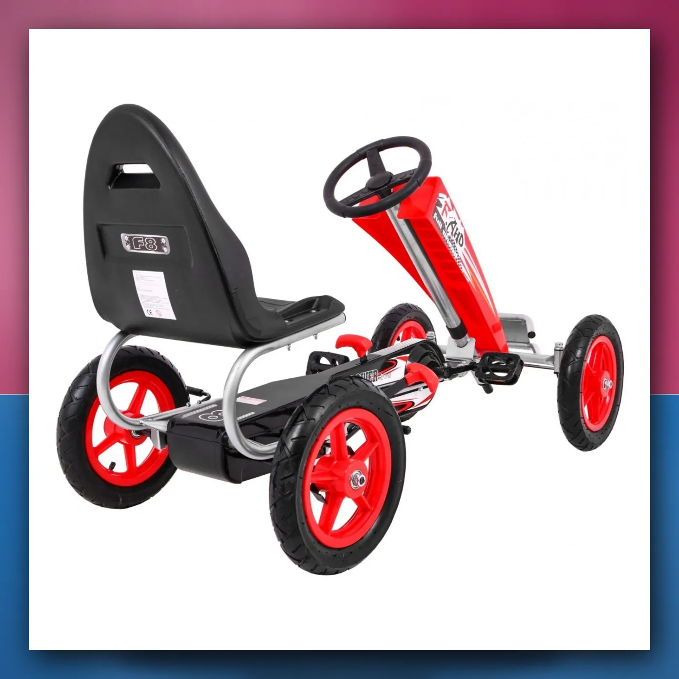 Gokart Pun Ispred ZRAK na pedale za djecu 3 + crveni + Regulacija sjedala + Pumpano kotači + kočnica ručni - slika 1