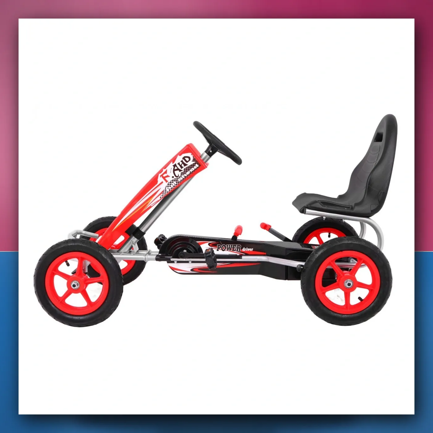 Gokart Pun Ispred ZRAK na pedale za djecu 3 + crveni + Regulacija sjedala + Pumpano kotači + kočnica ručni - slika 1