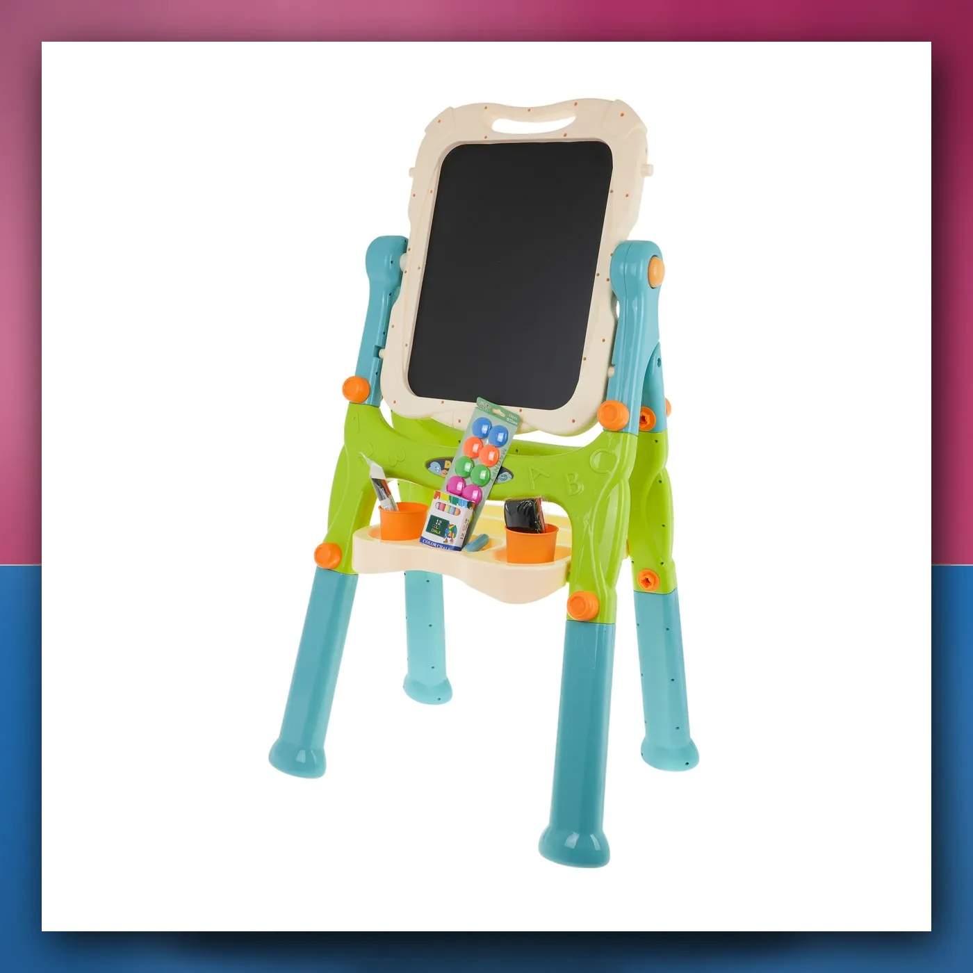 Tabla 2w1 magnetyczno - kreda za djecu 3 + Dodaci + Regulacija visina + Stolica + Polica + Flomasteri Kreda - slika 1