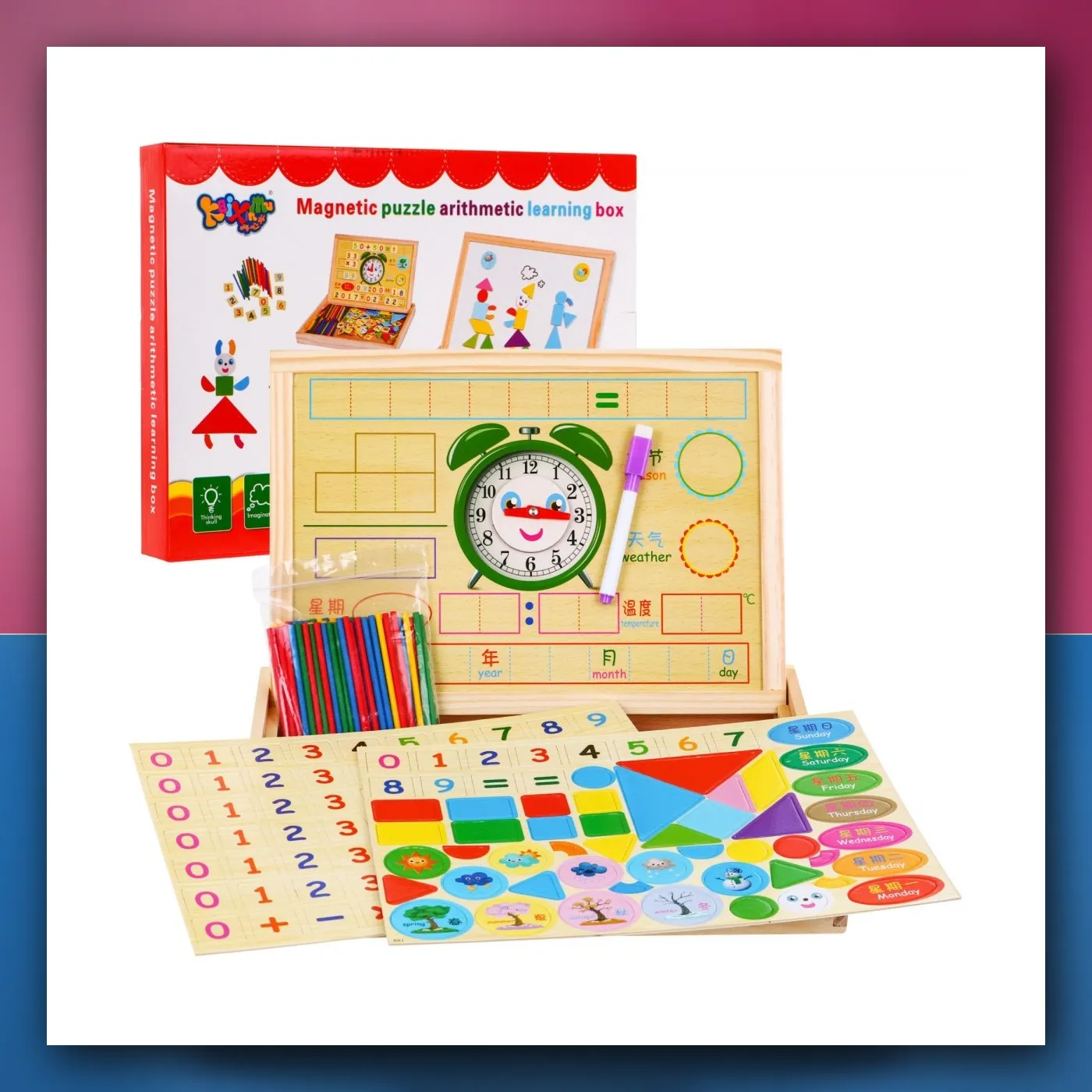 Drvena tabla magnetična za djecu 3 + set edukacijski + Dodaci - slika 1