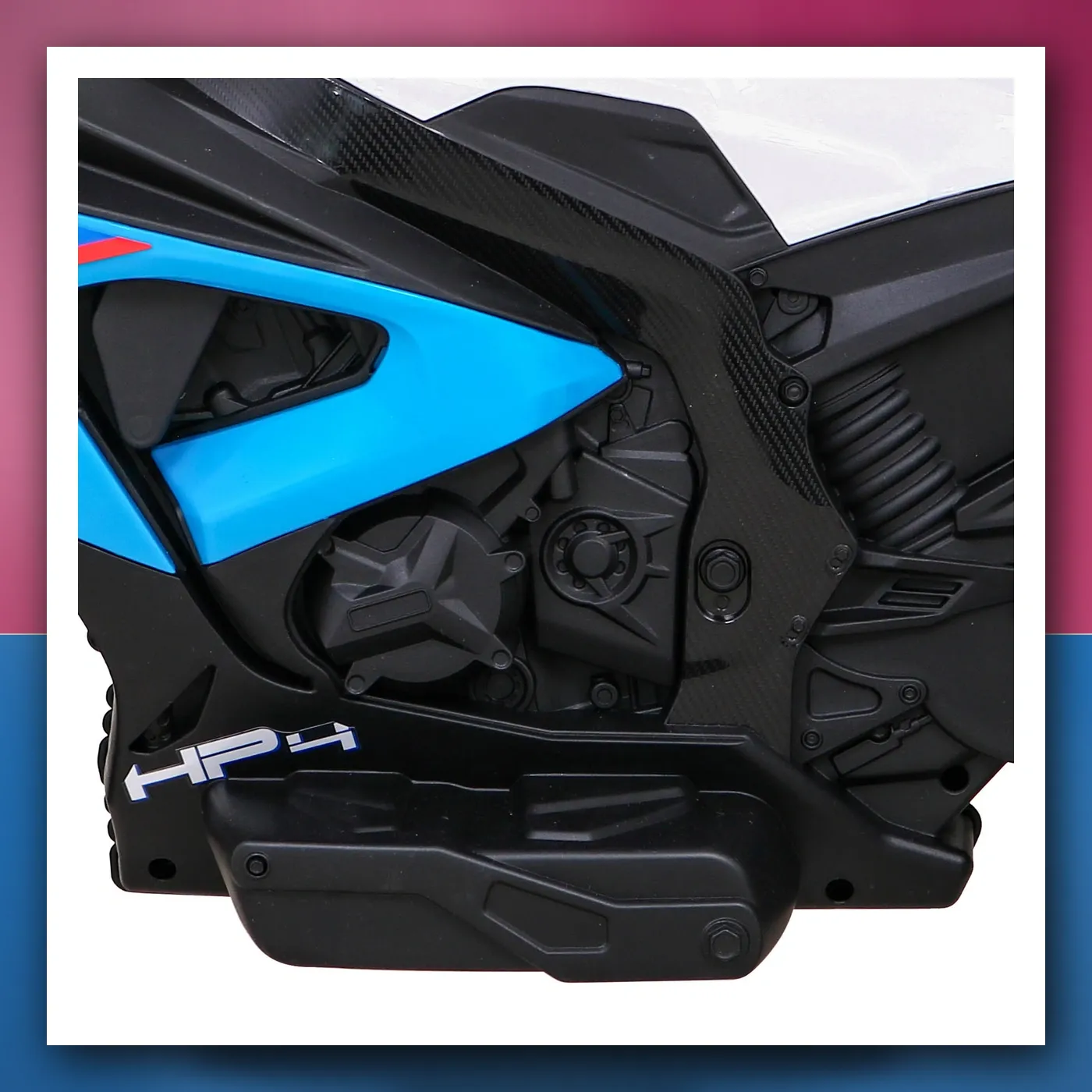 Motor BMW HP4 na akumulator za djecu - plavi + 3 Kotači + LED + MP3 USB + Eko koža - slika 1