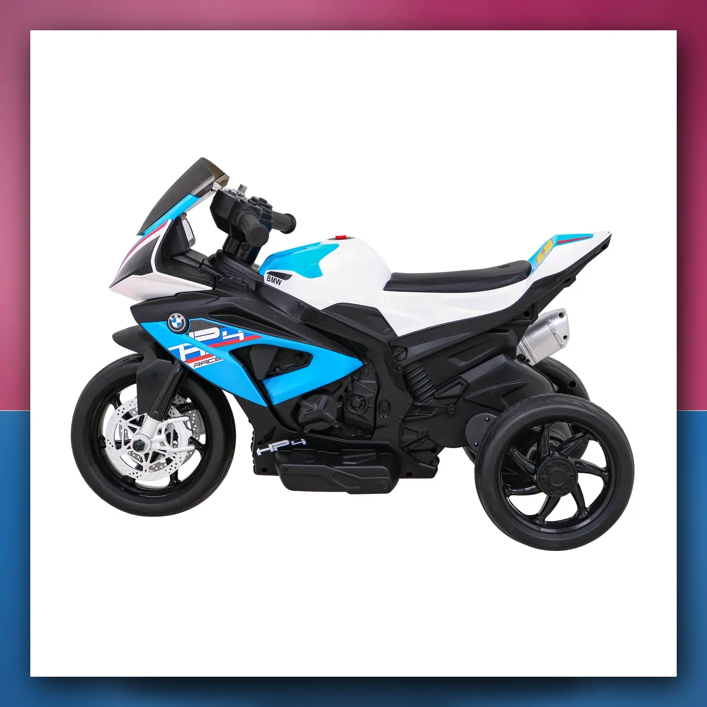 Motor BMW HP4 na akumulator za djecu - plavi + 3 Kotači + LED + MP3 USB + Eko koža - slika 1