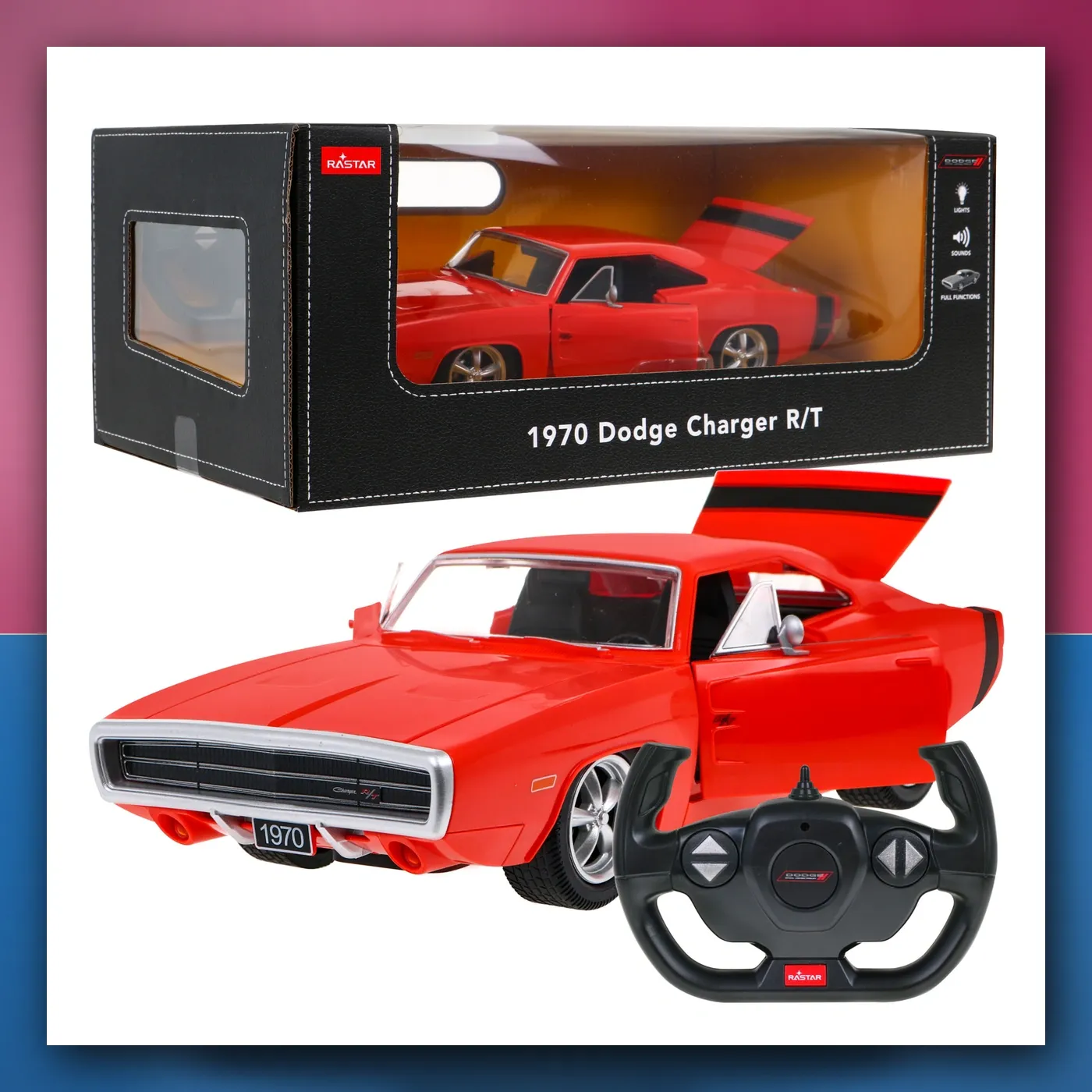 1970 Dodge Punjač RT crveni RASTAR model 1: 16 Auto na daljinsko upravljanje + Daljinski upravljač - slika 1