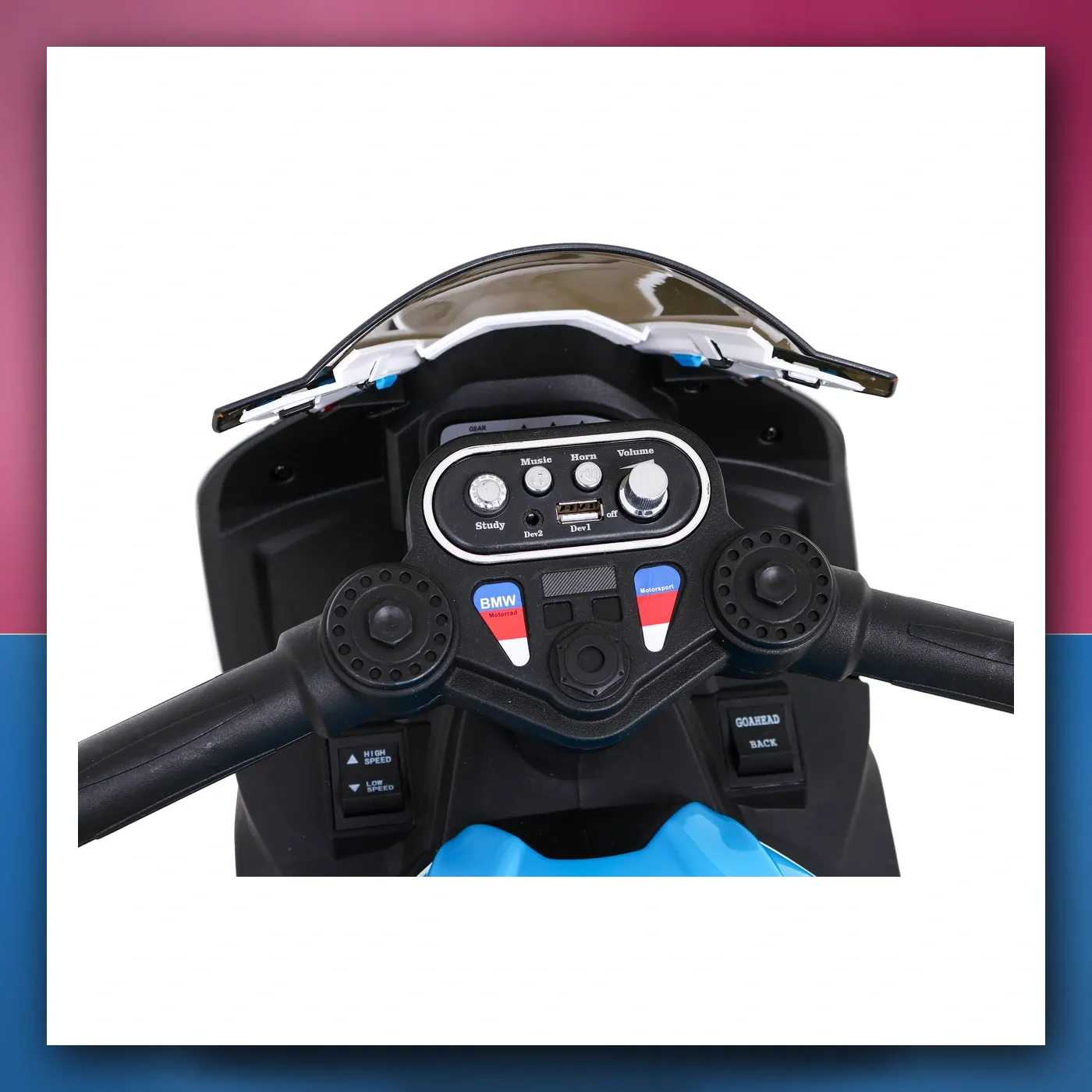 Motor BMW HP4 na akumulator za djecu - plavi + 3 Kotači + LED + MP3 USB + Eko koža - slika 1