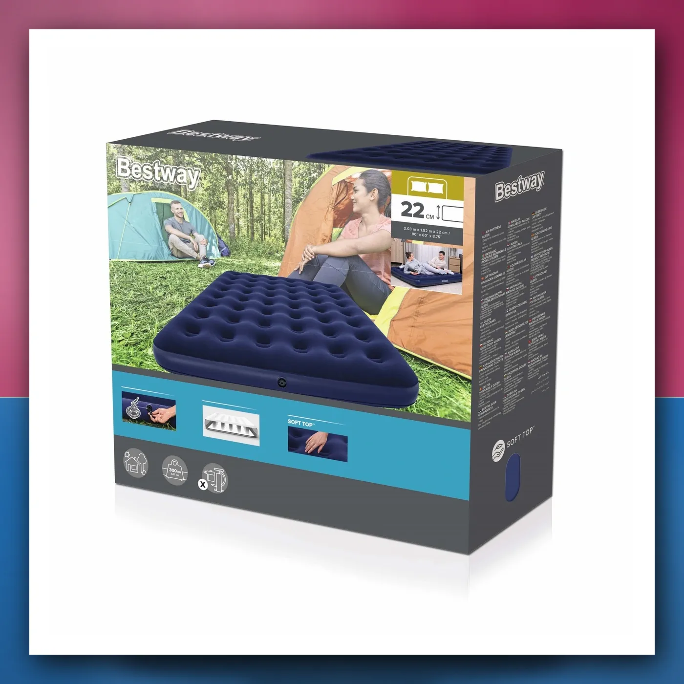 Velur madrac na napuhavanje za spavanje za 2 osobe BESTWAY 203 x 152 x 22 cm + set za popravak