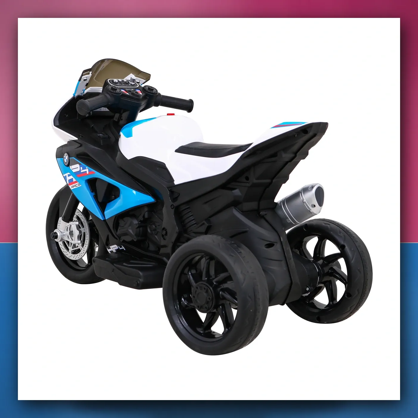 Motor BMW HP4 na akumulator za djecu - plavi + 3 Kotači + LED + MP3 USB + Eko koža - slika 1