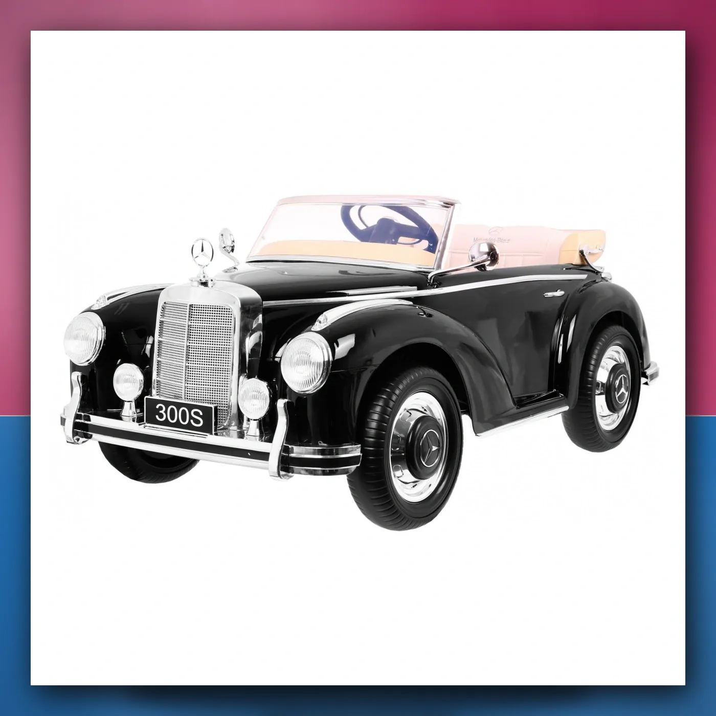 Mercedes Benz 300S Retro za djecu Lakir crne klasične auto - slika 1