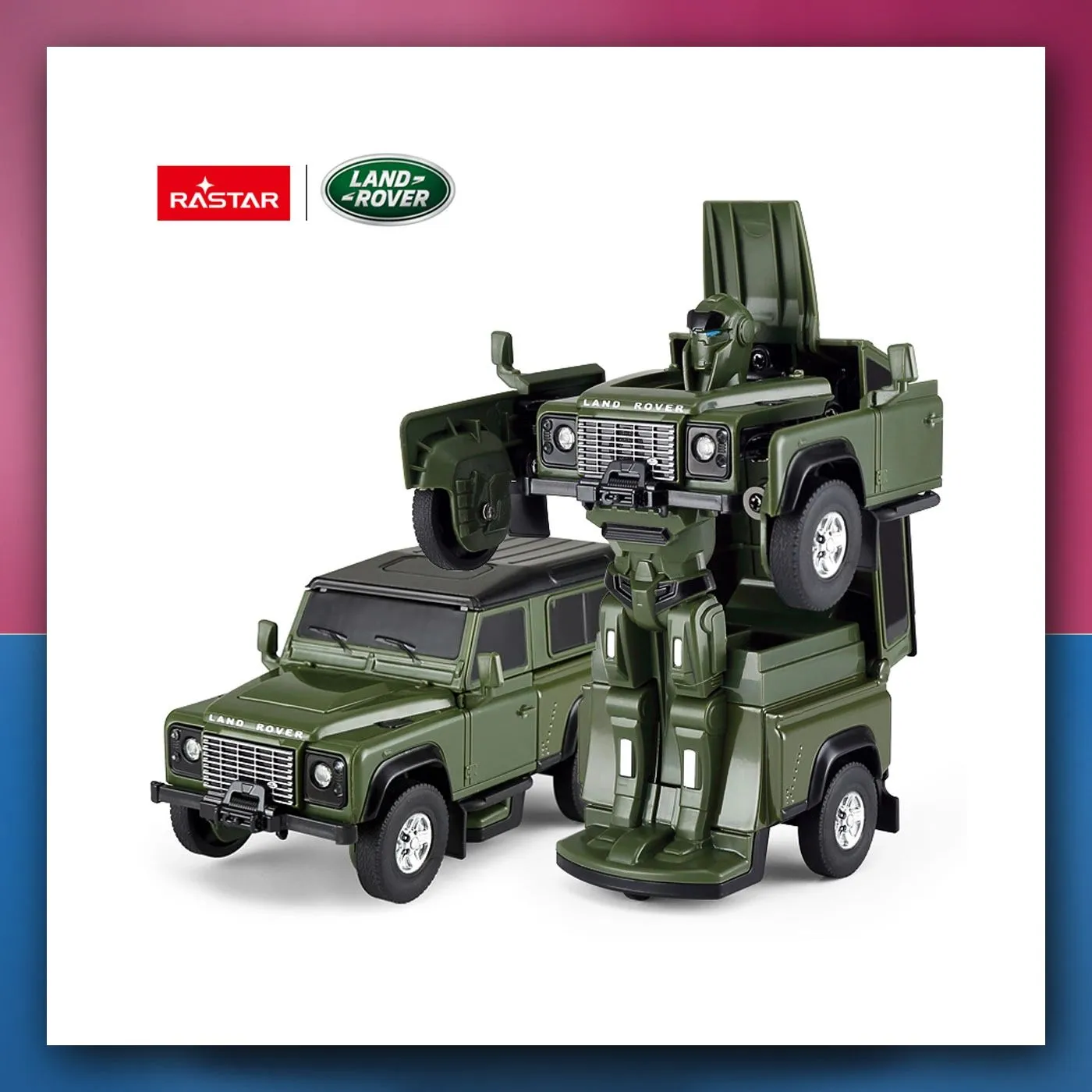 Metalni automobil i robot 2u1 Land Rover Defender zeleni 1:32 RASTAR