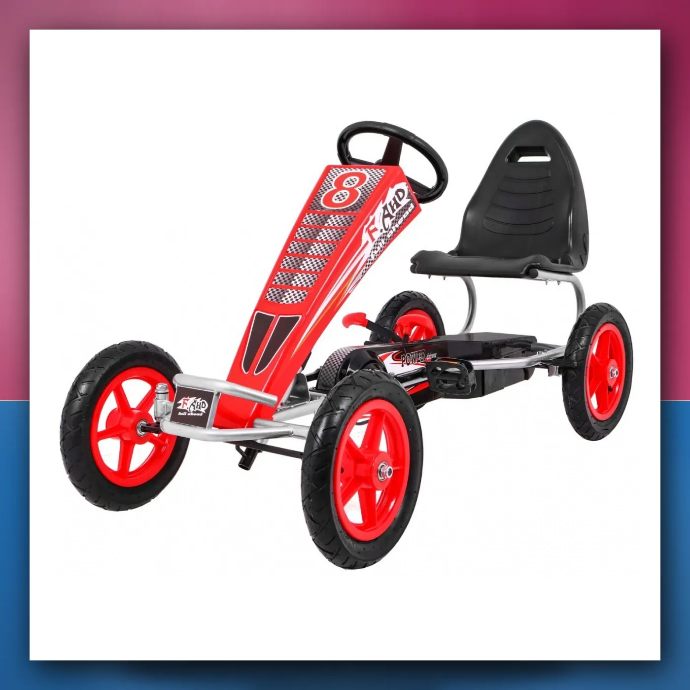 Gokart Pun Ispred ZRAK na pedale za djecu 3 + crveni + Regulacija sjedala + Pumpano kotači + kočnica ručni - slika 1
