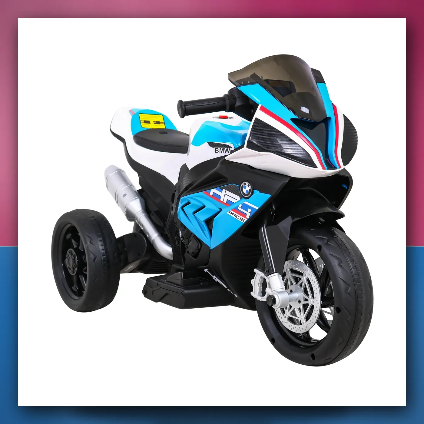 Motor BMW HP4 na akumulator za djecu - plavi + 3 Kotači + LED + MP3 USB + Eko koža - slika 1