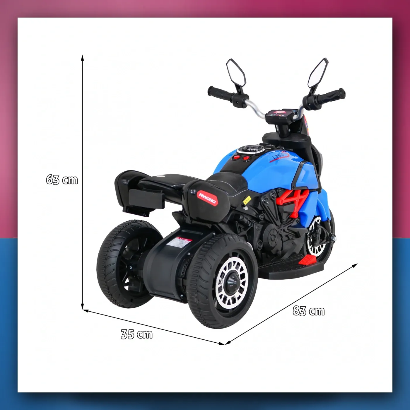 Motorić Brzo Turist na akumulator za djecu - plavi + Audio + Svjetla + Eko koža - slika 1