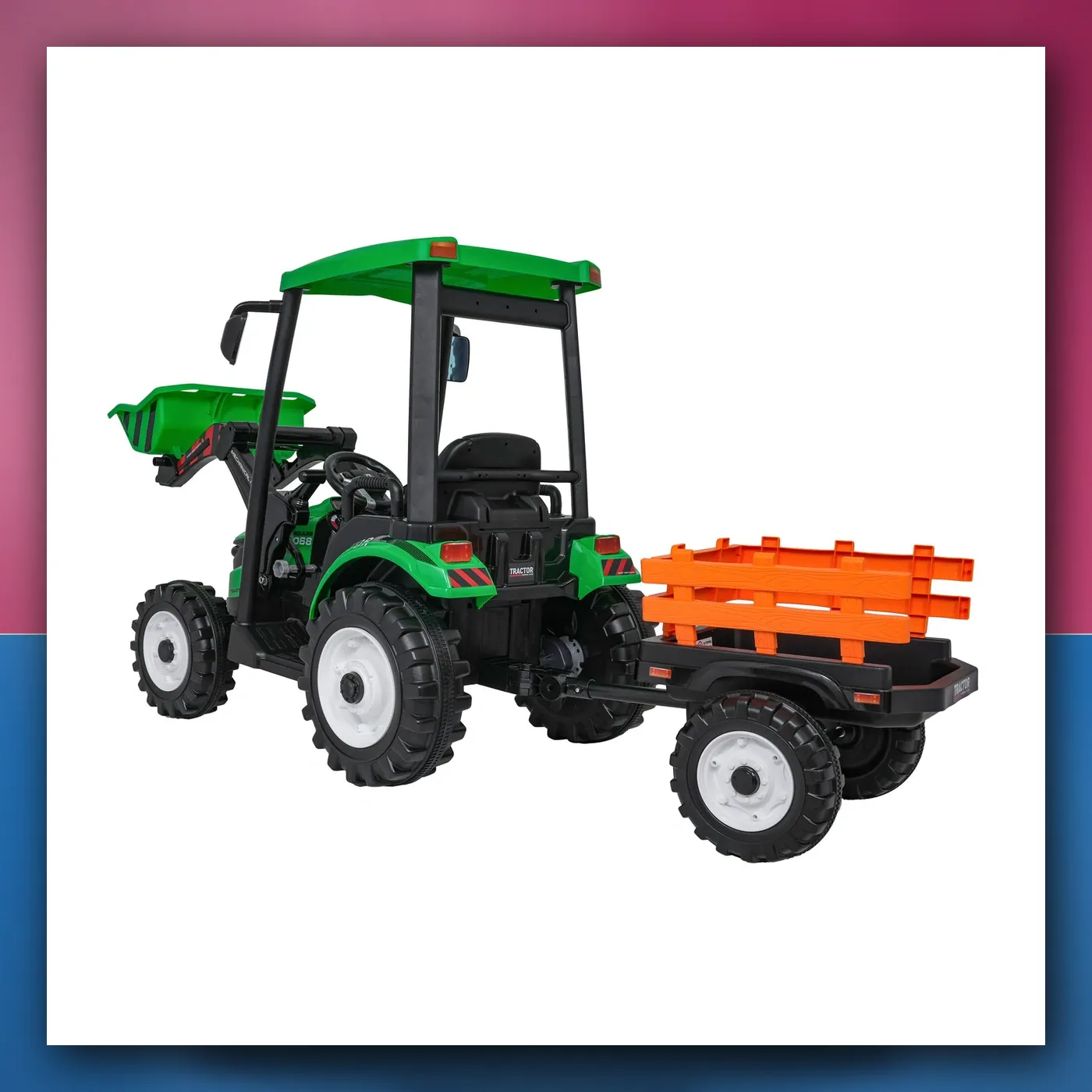 MEGA traktor D68 na akumulator s prikolicom, zeleni