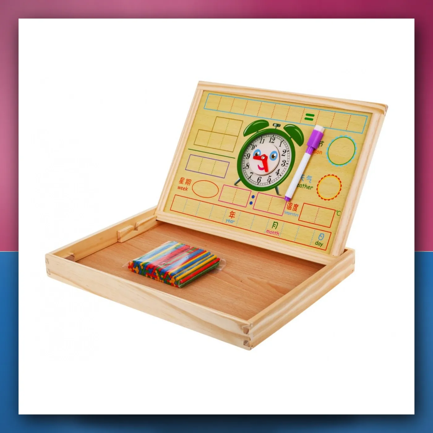 Drvena tabla magnetična za djecu 3 + set edukacijski + Dodaci - slika 1