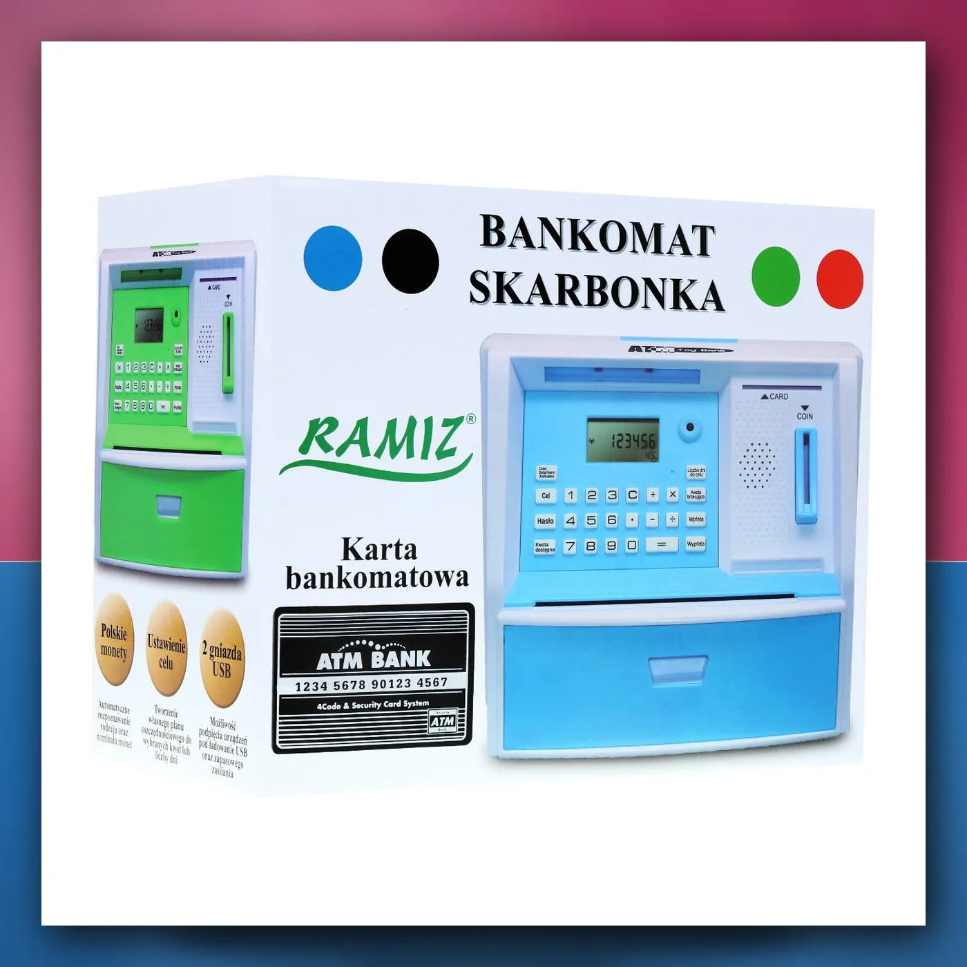 Bankomat s karticom Kasica za djecu 3 + crveni Interaktivne funkcije + Način štednje - slika 1