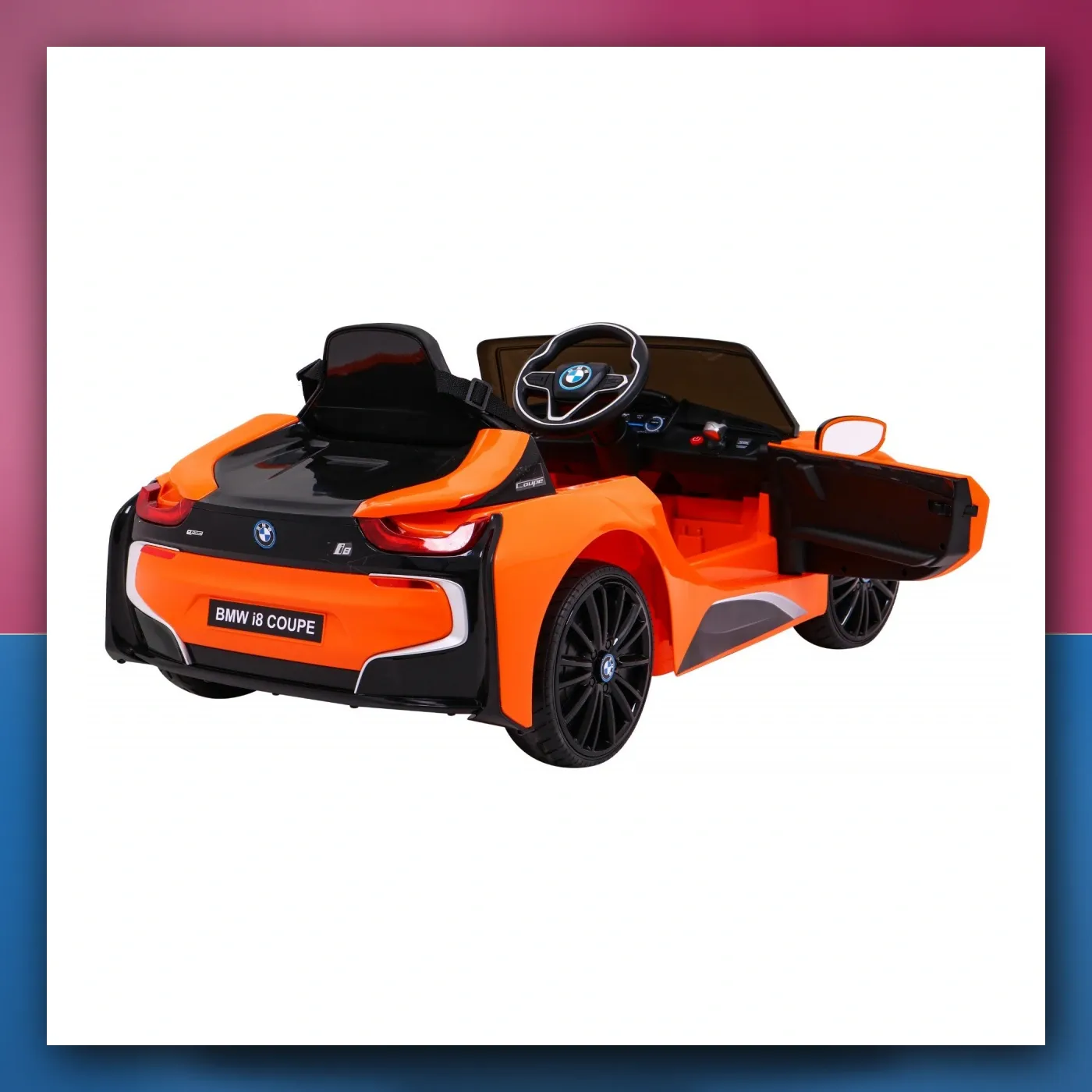 BMW I8 Lift Auto na akumulator narančasti + Daljinski upravljač + Lagani Start + 3 - pkt pojasevi + MP3 USB + LED - slika 1