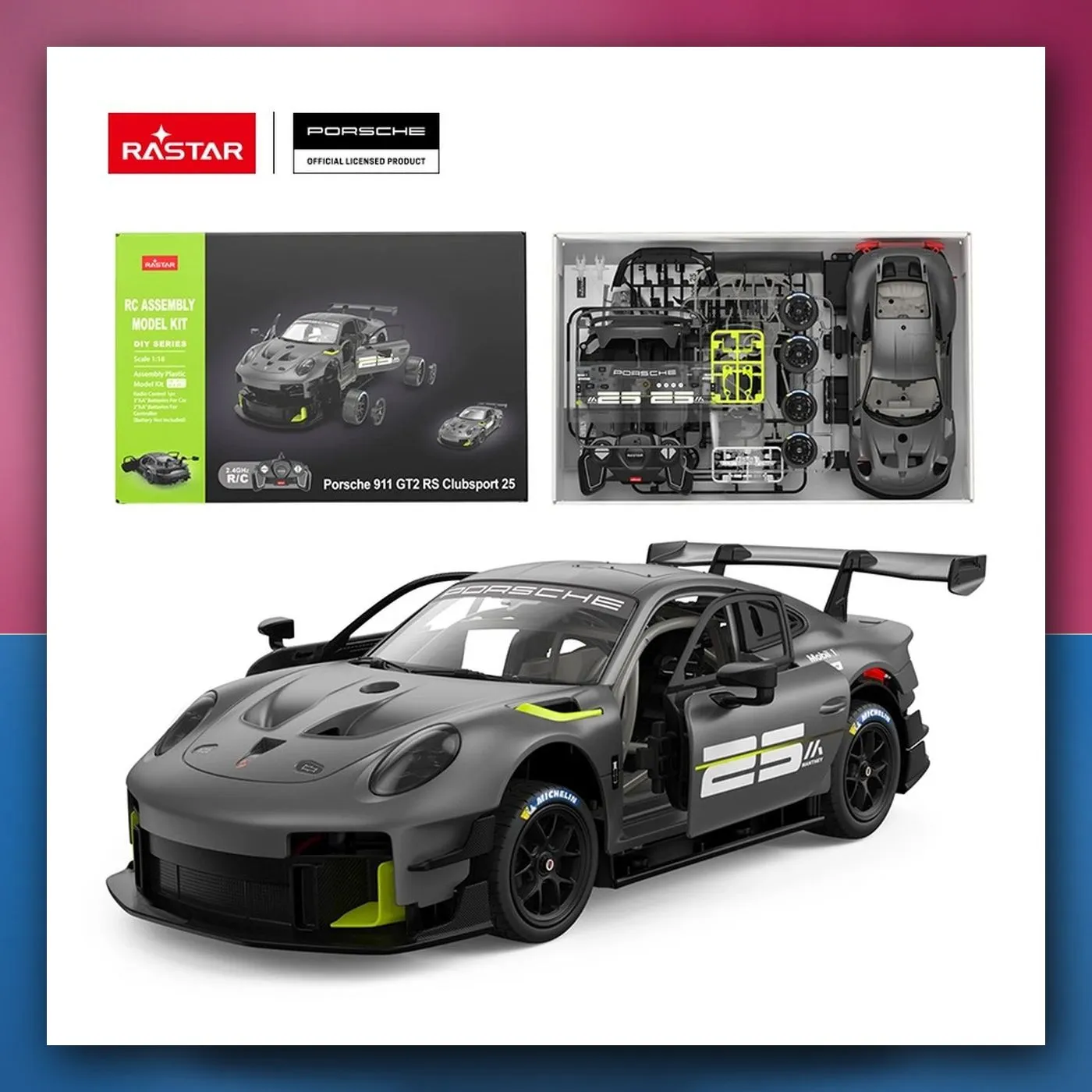 R/C Porsche 911 GT2 RS Clubsport 25 Building Kit 1:18 RASTAR