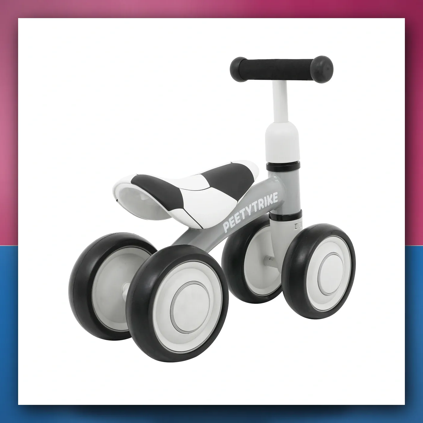 Prvi dječji bicikl bez pedala PettyTrike bijeli 4 kotača SporTrike