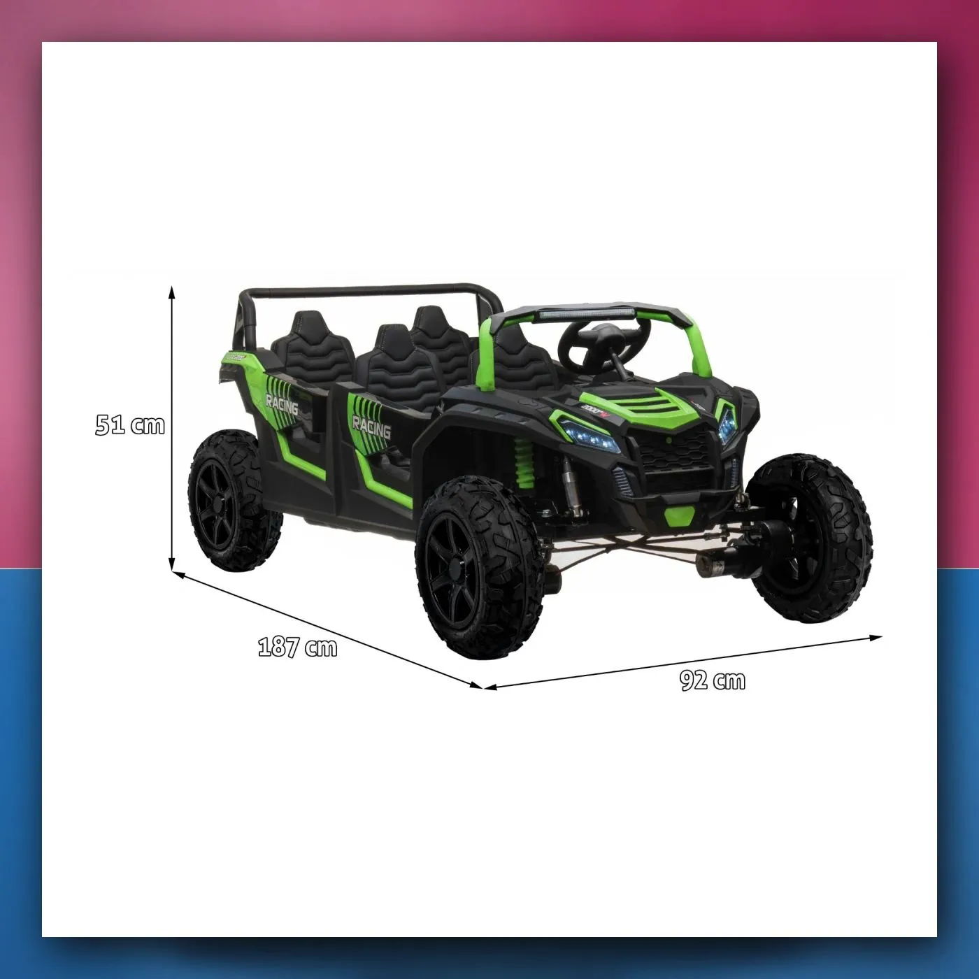 Buggy ATV RACING UTV2000 za 4 osobe na akumulator s Li-ion baterijom, zeleni