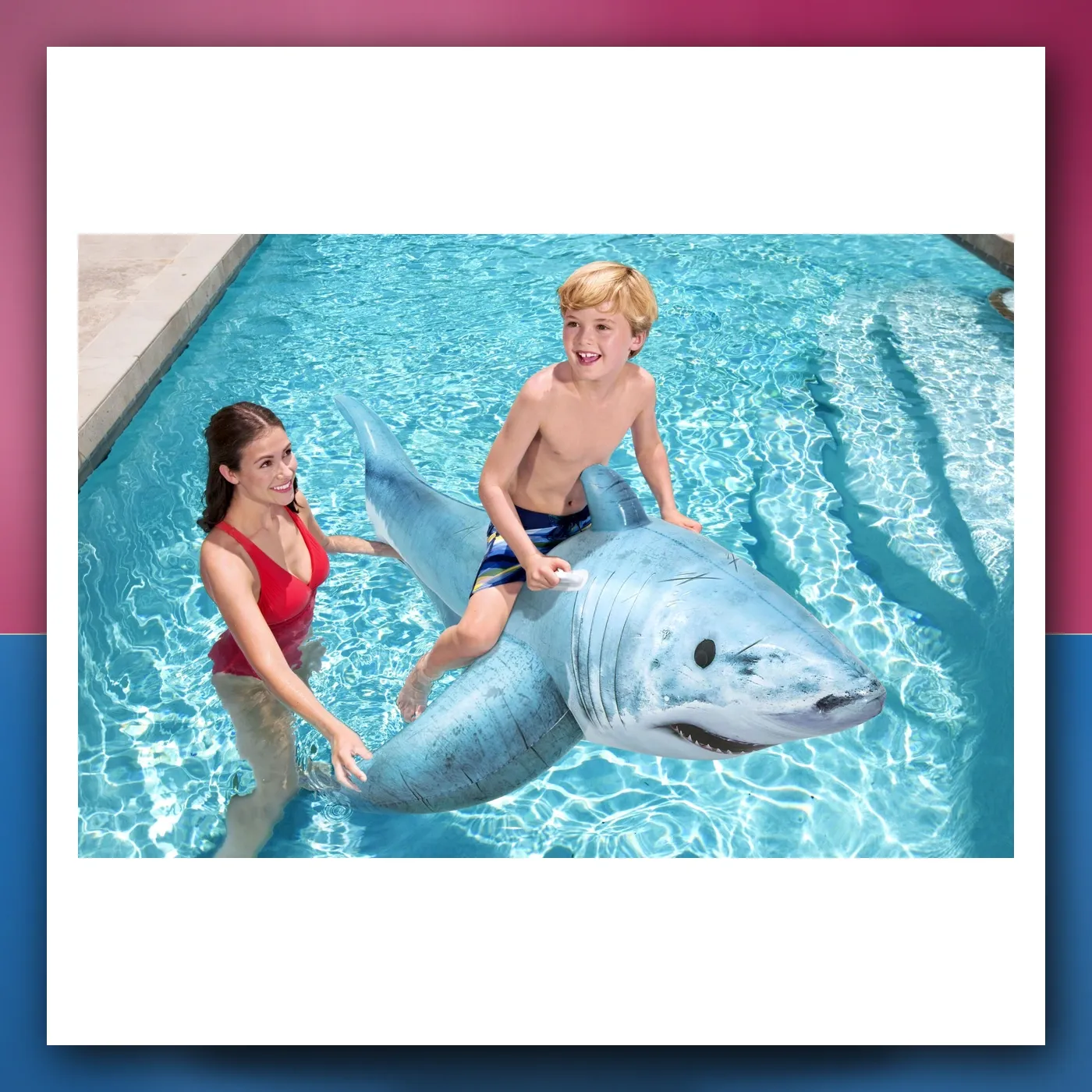 Madrac naduvani Megalodon do plivanje za djecu 3 + BESTWAY 183x102cm + 2 držači - slika 1