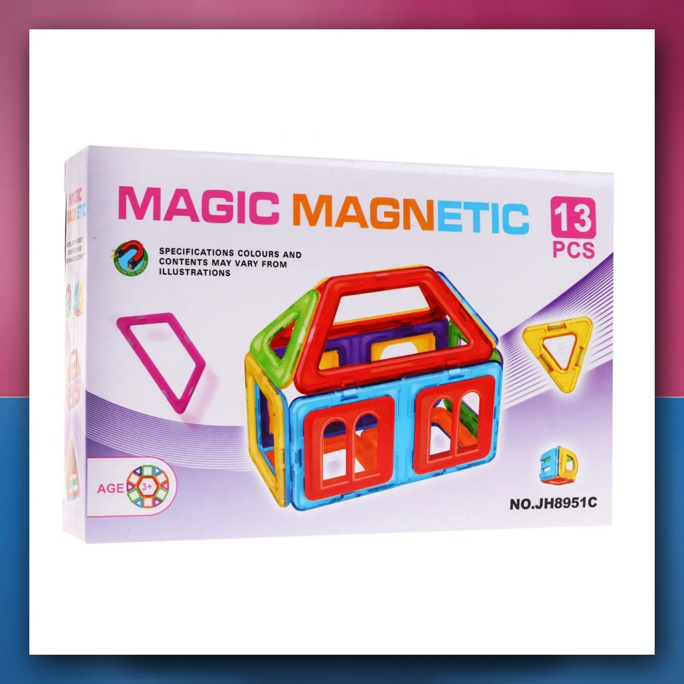 Mini set Kocke magnetične za djecu 3 + Šarene elementi 13 kom. + Uzorak konstrukcije - slika 1