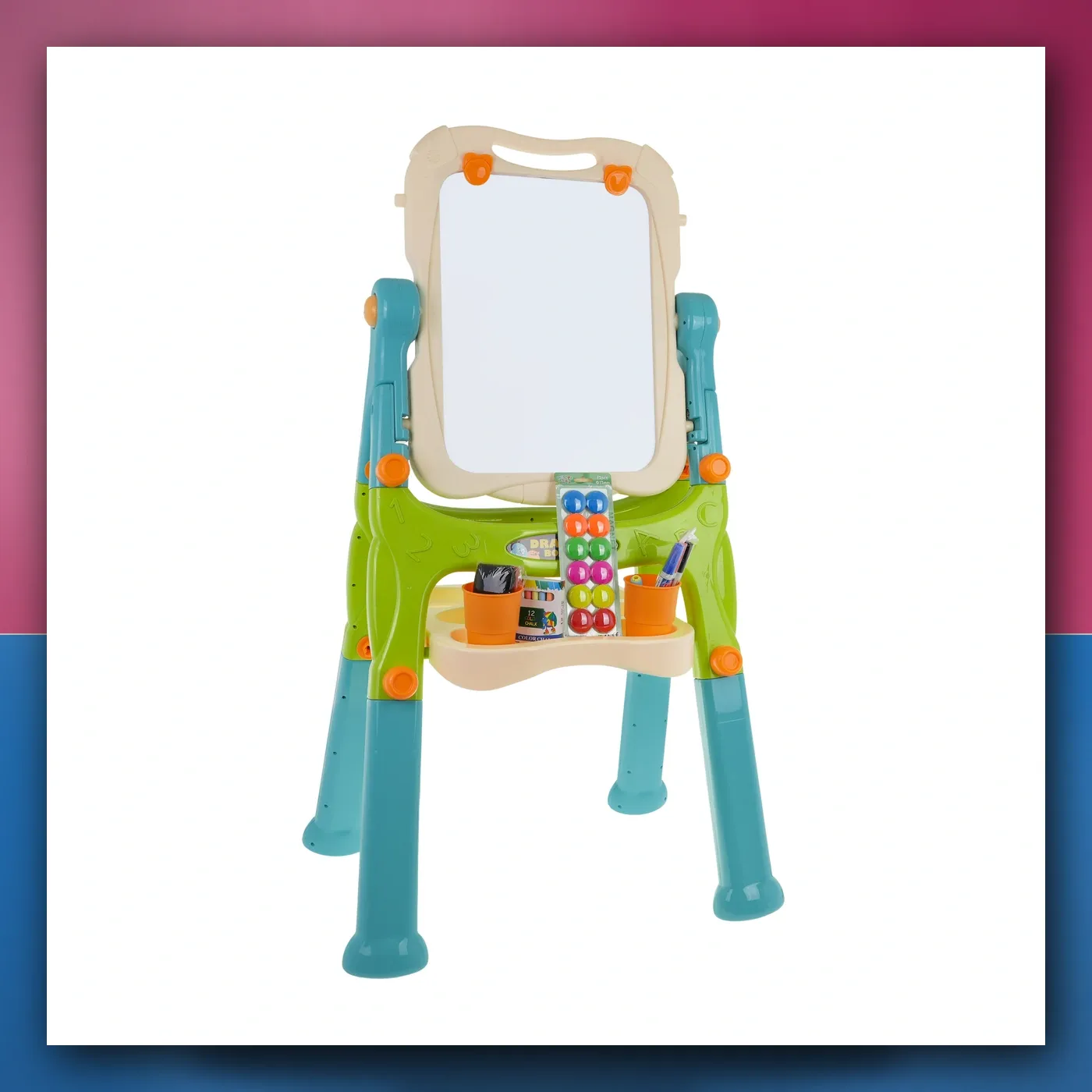 Tabla 2w1 magnetyczno - kreda za djecu 3 + Dodaci + Regulacija visina + Stolica + Polica + Flomasteri Kreda - slika 1