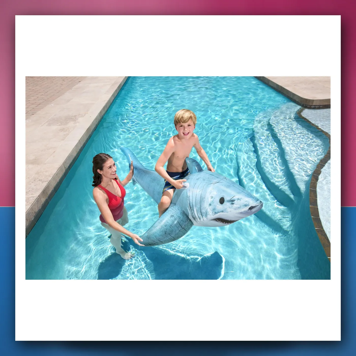 Madrac naduvani Megalodon do plivanje za djecu 3 + BESTWAY 183x102cm + 2 držači - slika 1